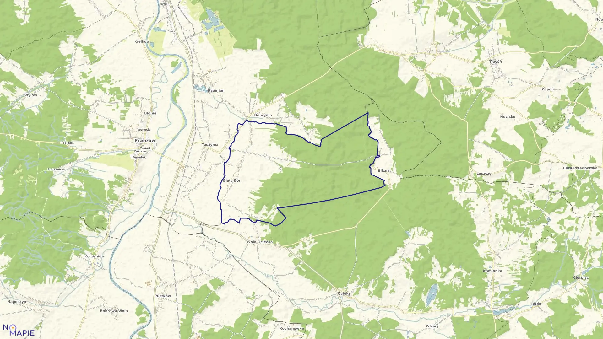 Mapa obrębu Biały Bór w gminie Przecław