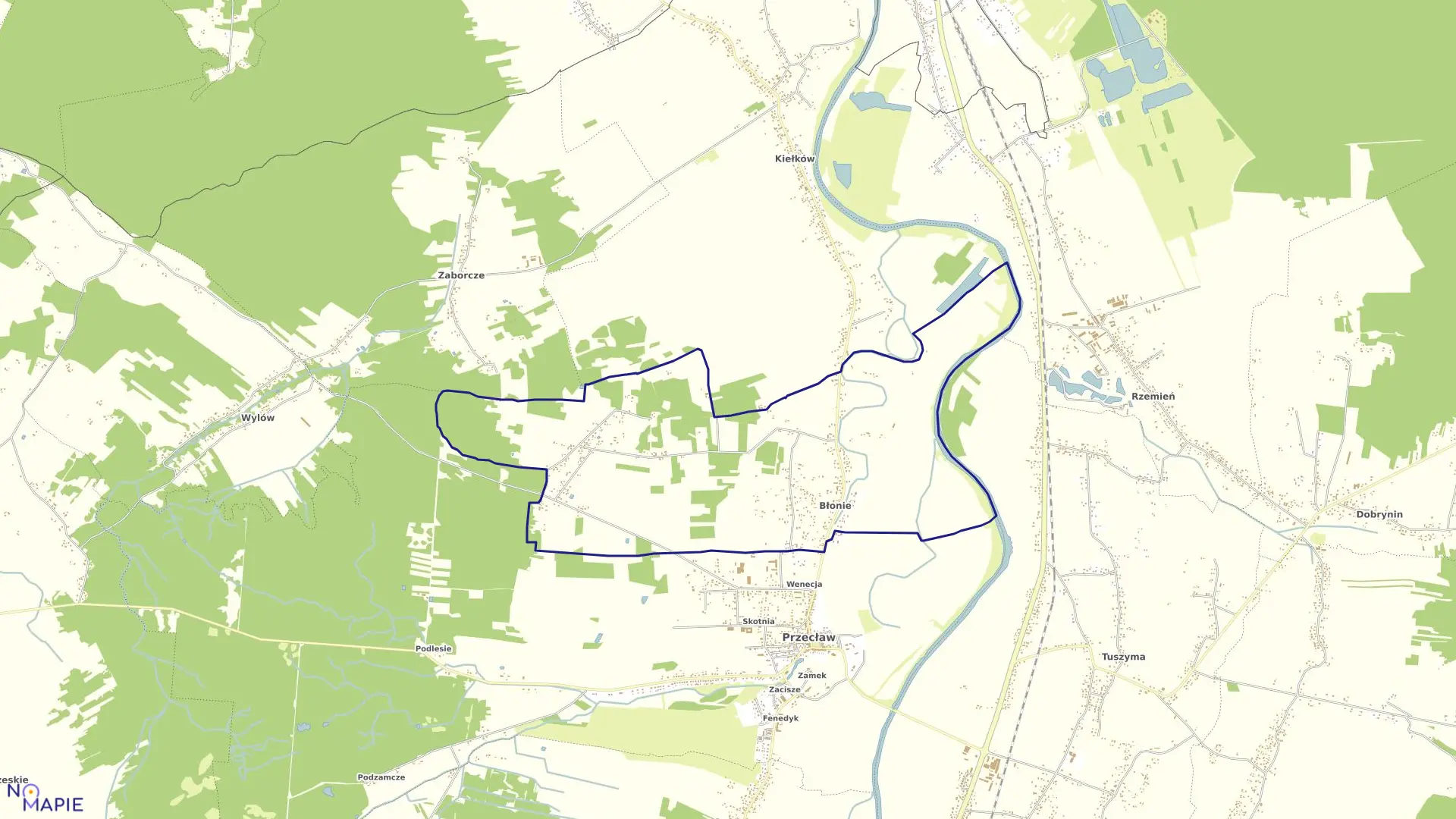Mapa obrębu Błonie w gminie Przecław