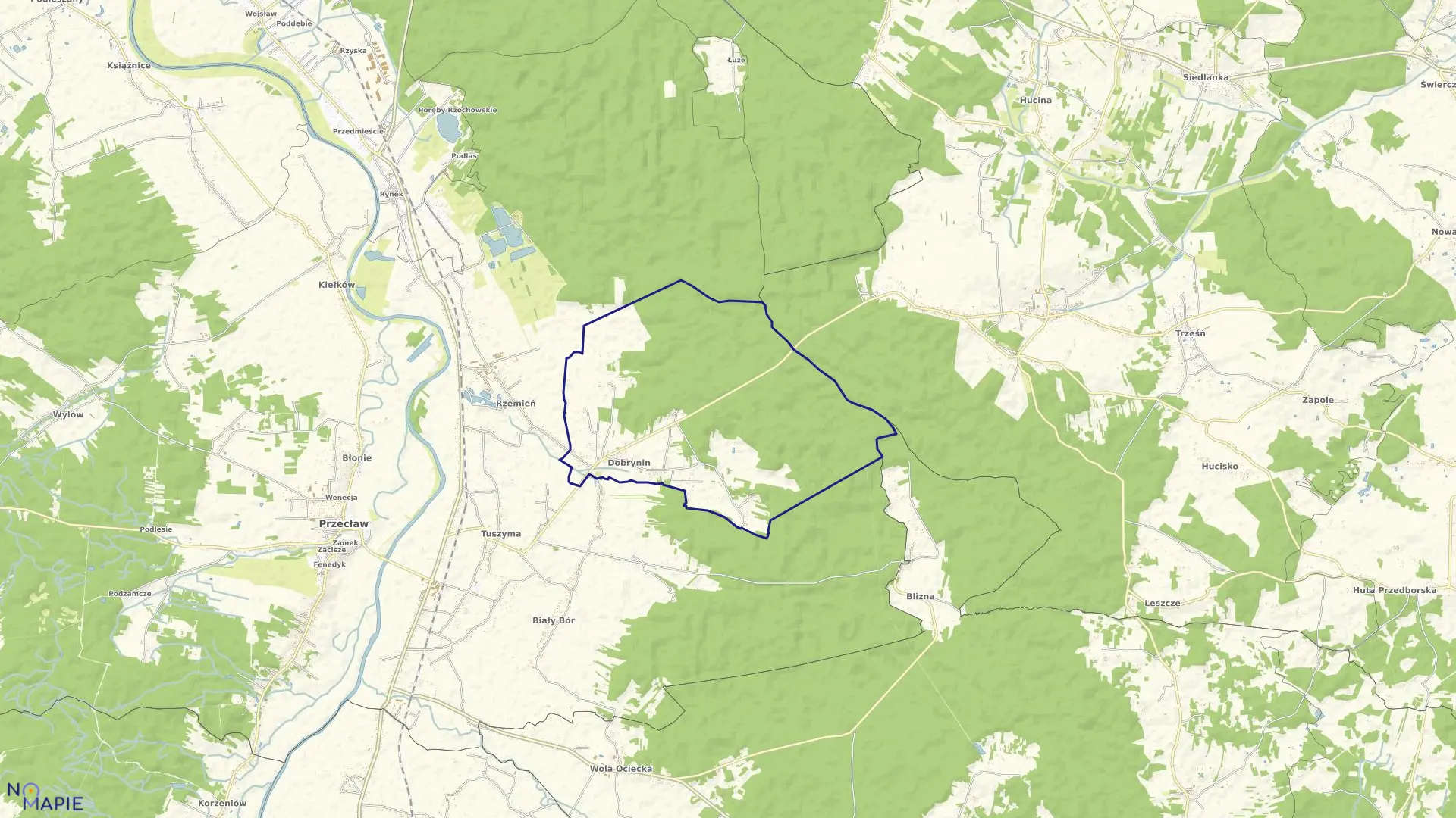 Mapa obrębu Dobrynin w gminie Przecław