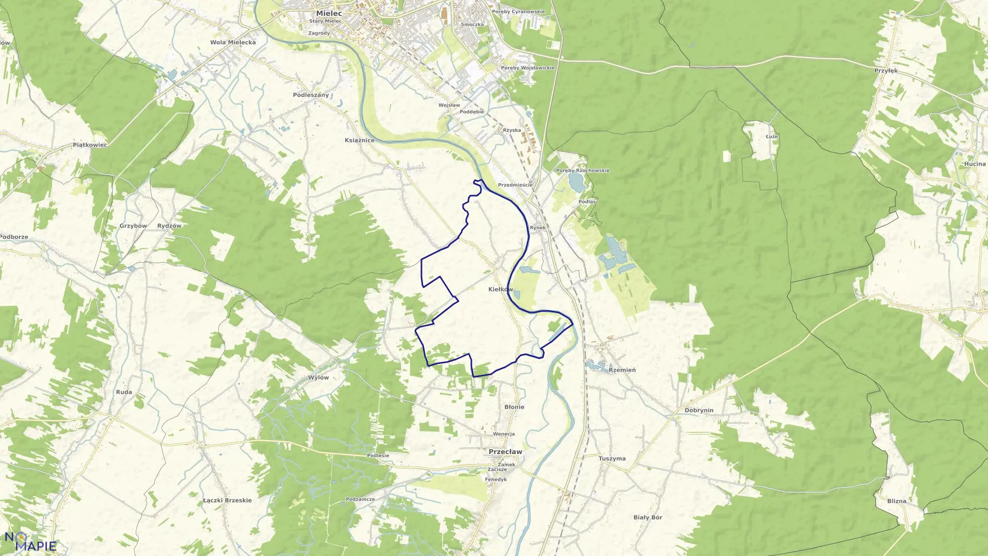 Mapa obrębu Kiełków w gminie Przecław